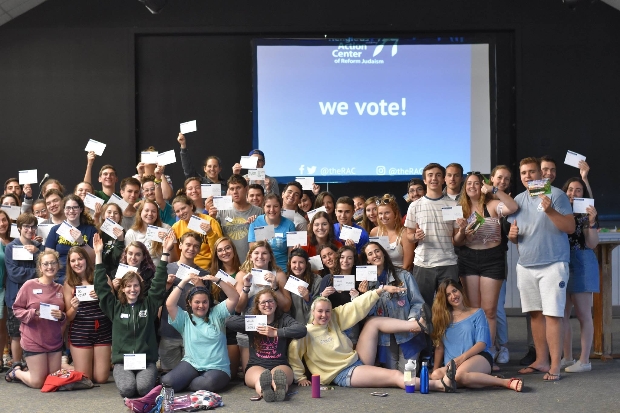 Kutz Camp Staff with pledge to vote postcards 